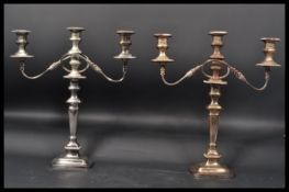 A pair of 19th Century large three point table centres three branch candelabra's with twist branches