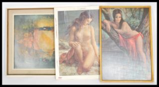 A collection of three retro / vintage 20th century framed picture print studies to include a