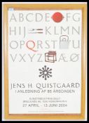 A framed and glazed exhibition poster held in Denmark in 2004 for designer Jens H Quistgaard. The