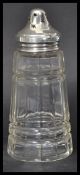 A silver hallmarked topped cut glass sugar sifter by Hasset and Harper. The faceted glass body