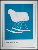 A framed and glazed picture / print of a designer chair. Eames RAR Rocker 1948, the picture