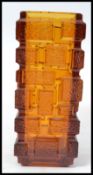 A vintage Whitefriars style orange glass brick vas