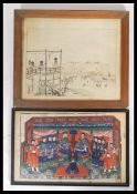 A framed and glazed watercolour painting of a Chinese Emperor and Empress with their four sons and