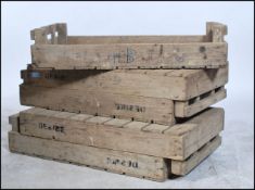 A collection of five  vintage 20th century wooden apple / fruit / potato storage / transportation