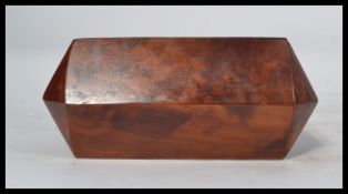 A good quality Amboyna wood tea caddy / cigar box of 20th century origin, unusual shaped form with