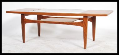 G-Plan - A retro 1970's teak wood long John coffee table with inset glass top with exposed panel