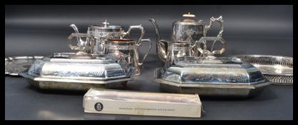 A collection of vintage early 20th Century silver plated items to include a tea service, lidded