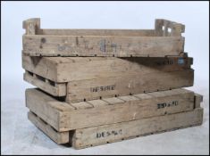 A collection of five  vintage 20th century wooden apple / fruit / potato storage / transportation