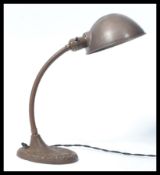 An early 20th century gooseneck anglepoise clam shell pendant desk lamp / light. Raised on cast iron