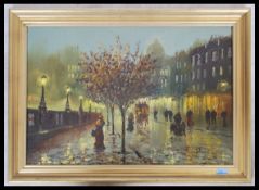 John Bampfield ( B1947 ) An oil on canvas painting of a dusk-lit High Street, possibly Fleet