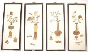A set of four 20th century Shibayama lacquer panels depicting traditional scenes. Please see images