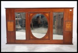 An Edwardian mahogany inlaid large overmantel mirr