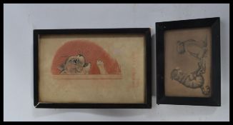 A vintage Louis Wain picture of a cat entitled How nice of you to call along with another smaller