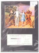 RARE WIZARD OF OZ TIN MAN JACK HALEY SIGNED PRESENTATION CHEQUE