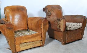 A pair of 1920's rustic French Art Deco leather cl