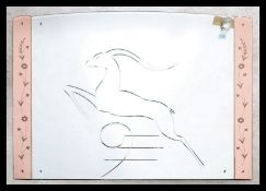 A large 1930's style Art Deco triptych peach glass