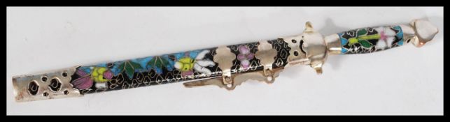 A vintage early 20th century Cloisonne Chinese paper knife letter opener having a black ground