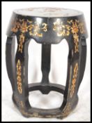 An early 20th Century Chinese lacquered Chinese opium stool, black ground with gilt applied