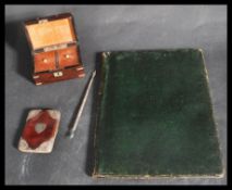 A group of 19th / early 20th century desc items to include a leather and silver hallmarked