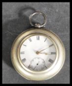 A silver hallmarked pocket watch, fitted with a fusee movement being inscribed with makers mark