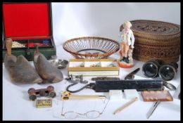 A large collection of vintage retro curios to include military buttons , a jewellery box ,