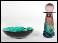 Two pieces of vintage studio art glass to include a Maltese glass Mdina decanter bottle with large