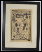 A framed and glazed pen and ink sketch Titled Lineik Caught By The Prince after the original by H.