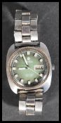 A Vintage 20th Century Roamer Day and Date gents automatic wrist watch. Mod.482, green dial, baton
