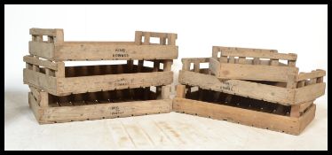 A collection of five  vintage 20th century wooden Industrial apple / fruit / potato storage /