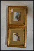 A pair of 19th century miniature watercolour painting studies of country scenes with trees and