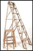 An early 20th century wooden trellis - lattice worked Industrial step ladder. Ideal as conversion to