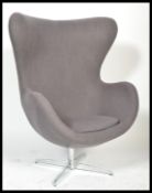 After Arne Jacobsen - A Fritz Hansen style egg chair / lounge / easy armchair in a taupe velour
