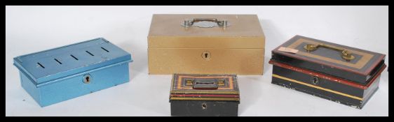 A collection of vintage 20th Century money tins, some retaining original keys, together with a small