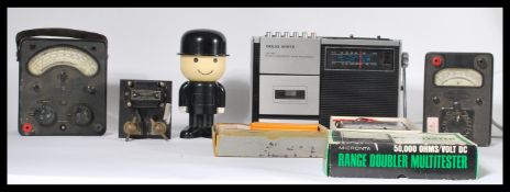 A collection of vintage items to include a Micronta 50.000 ohms range double multitester appearing