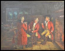 Tony King 87 An oil on canvas painting of an interior tavern scene with seated and standing King
