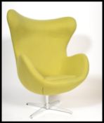 After Arne Jacobsen - A Fritz Hansen style egg chair / lounge / easy armchair in a lime / apple