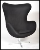 After Arne Jacobsen - A Fritz Hansen style egg chair / lounge / easy armchair in a black velour