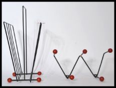 A vintage 1960's Atomic / Sputnik angular black metal coat hook - rack with red ball finials
