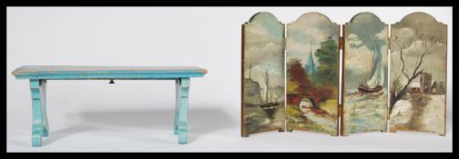 Two miniature apprentice pieces / dolls house furniture items to include a hand painted four panel