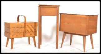 A collection of three vintage / retro 20th Century sewing work boxes, to include concertina style