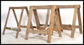 Two pair of mid century Industrial trestle ends of  wooden A - Frame construction - ideal as