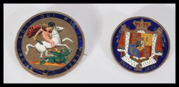 A George III 1819 Enamelled Crown Brooch, Enamel Intact With Odd Scratches together with another