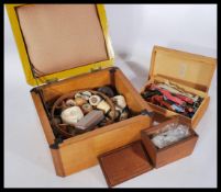 A vintage mid 20th Century sewing / work box to include contents such as cotton, silks, needles etc