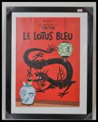 A fantastic framed and glazed advertising poster featuring Herge Les Adventure De Tintin for the