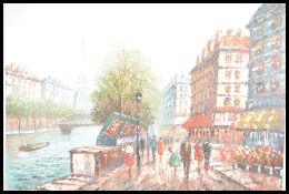 A large framed oil on canvas painting of a Parisie