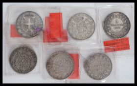 A group of six 19th century Continental silver coins to include French 1844 Louis Phillippe I 5
