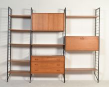 Robert Heal - Ladderax - A mid 20th Century vintage retro teak wood 3 bay wall system comprising