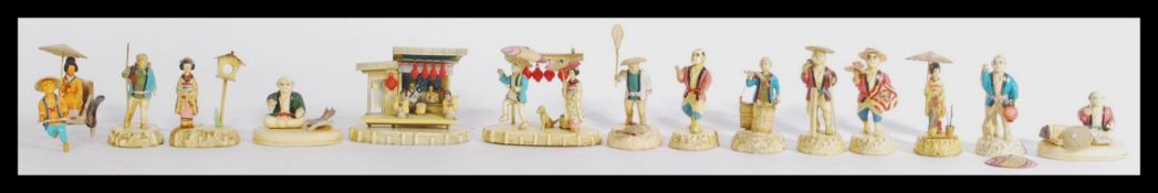 A collection of Japanese resin ivory type Okimono