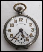 An early 20th century German  Alarm pocket watch by Thiel, Germany. Top wind having a white enamel