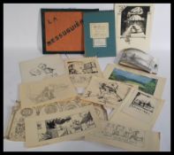 Original artwork WWII and Post war. Inc two poignant anti Nazi Pen & Ink cartoons with Swastikas,